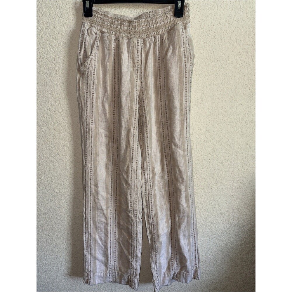 Briggs Linen Wide Leg Pants Striped Aztec Coastal Boho fisherman Relaxed Hippie